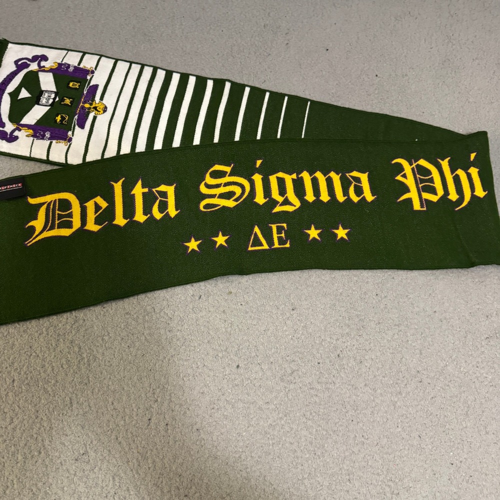 Ruffneck Delta Sigma Phi Scarf‎ Greek Fraternity Crest Logo Green White Winter